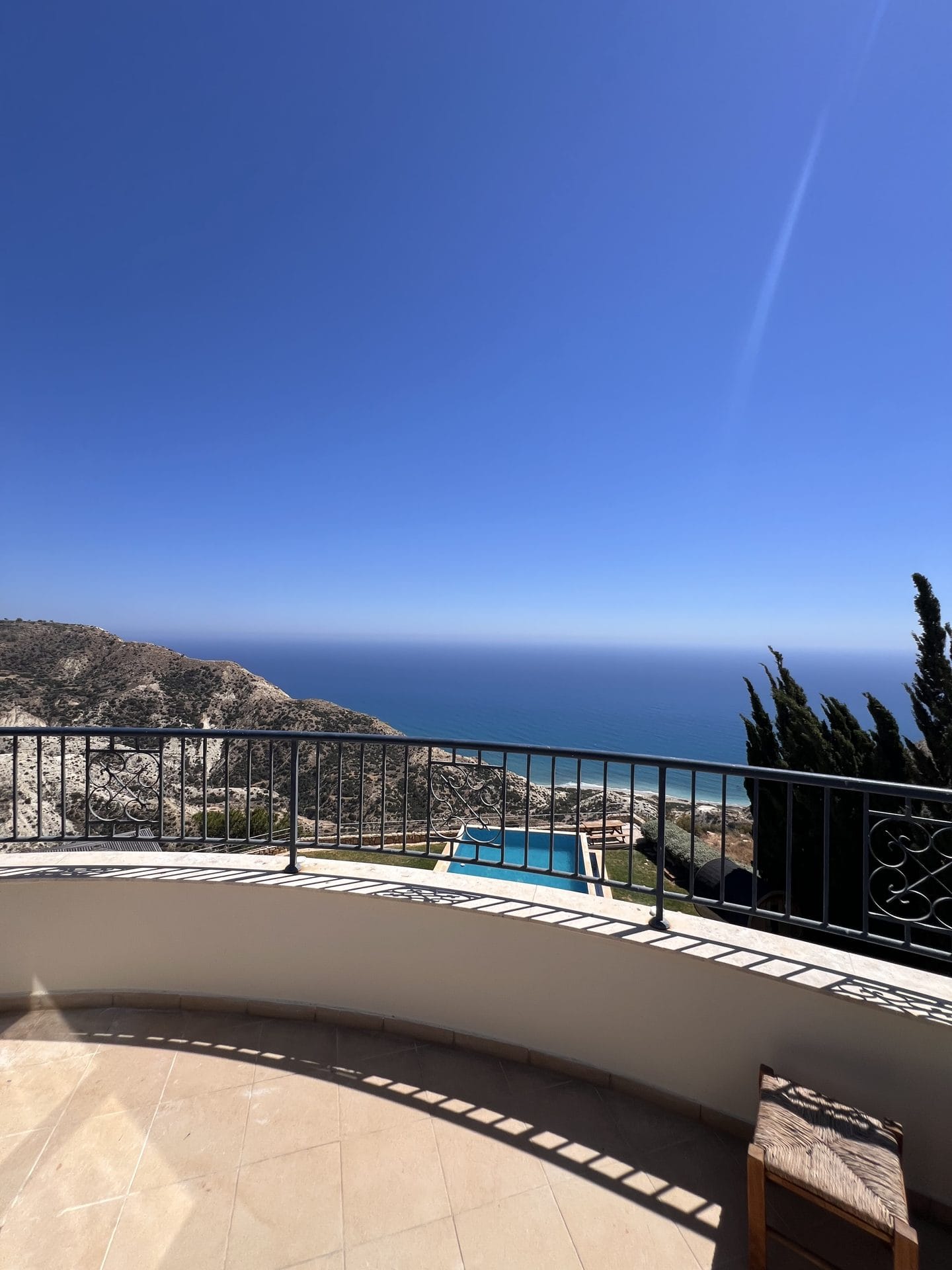 Villa Dior - 7 bedroom villa in Pissouri Bay, Limassol, Cyprus - curved private terrace overlooking the sea and pool