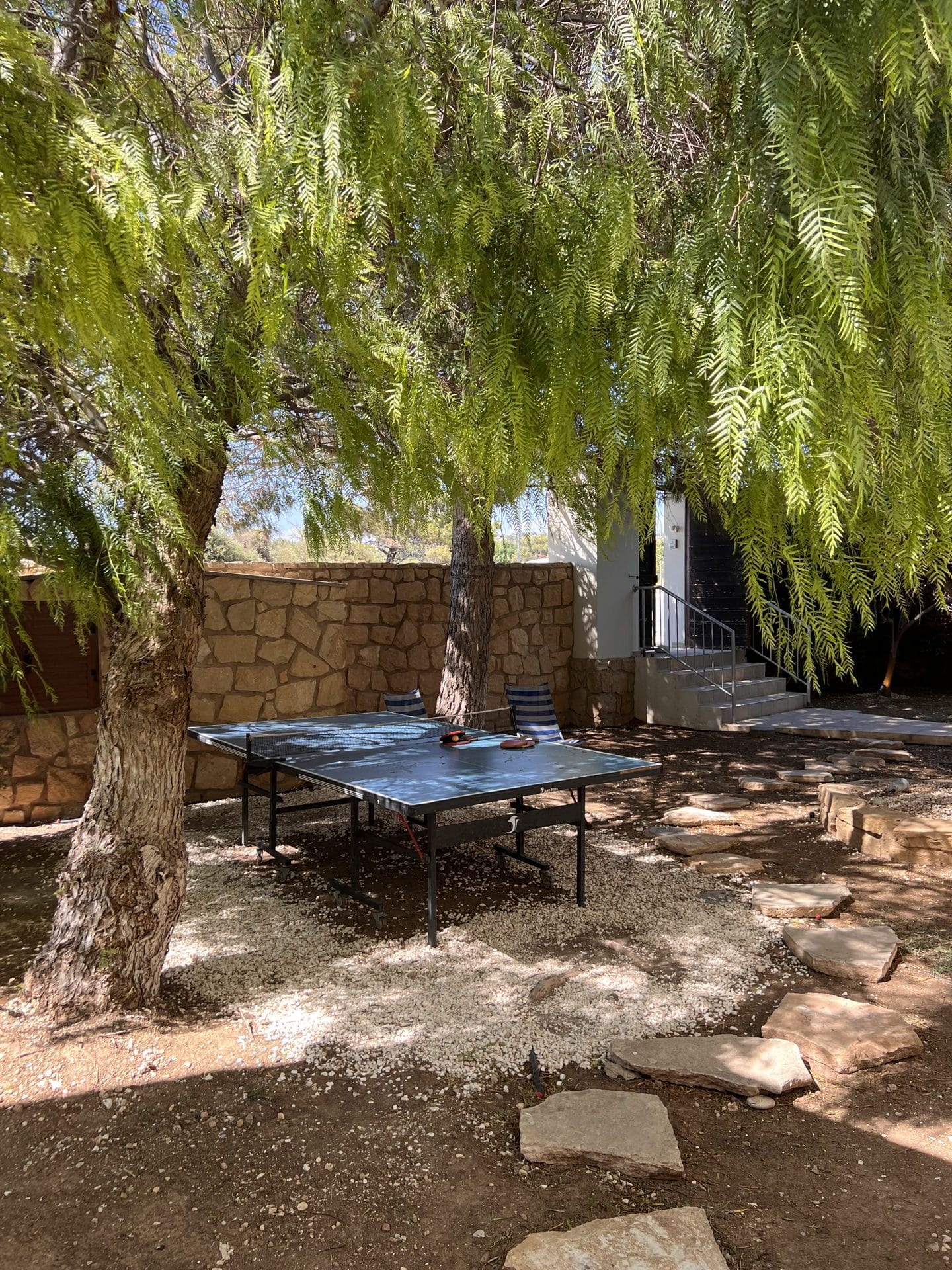 Villa Dior - 7 bedroom villa in Pissouri Bay, Limassol, Cyprus - garden table tennis area shaded by trees