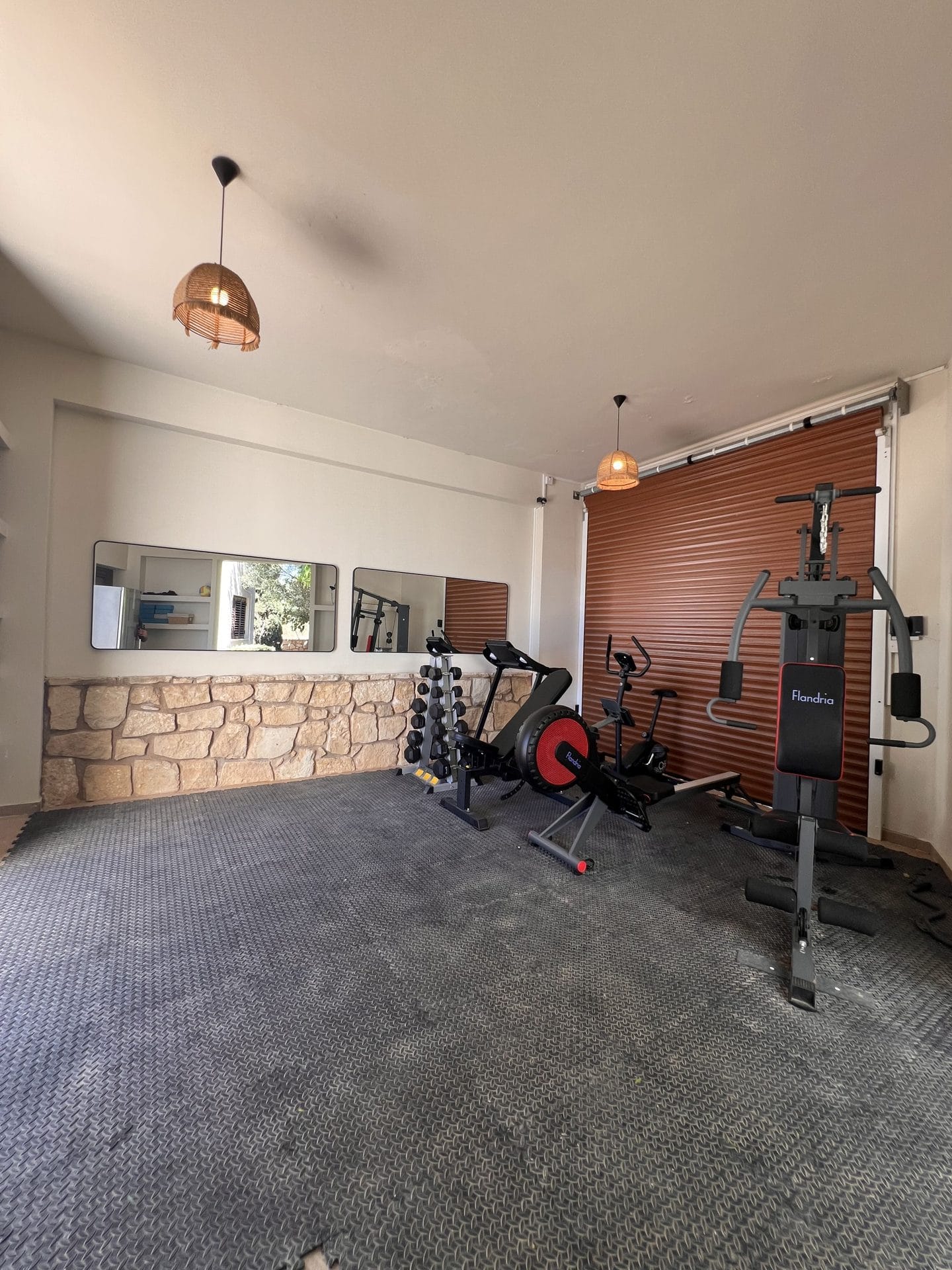 Villa Dior - 7 bedroom villa in Pissouri Bay, Limassol, Cyprus - garage gym with multi-gym machine and exercise bike